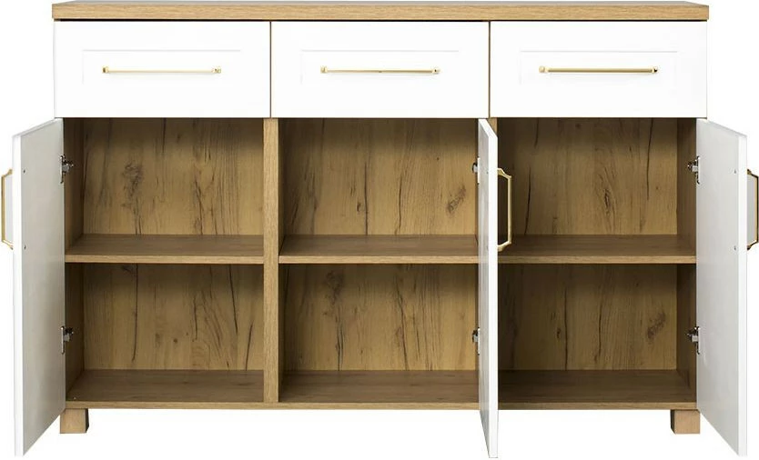 Komoda z drzwiczkami i szufladami Hawana (biały lakier mat/dąb soma ciemny)