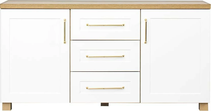 Komoda z drzwiczkami i szufladami Hawana niska (biały lakier mat/dąb Soma ciemny)