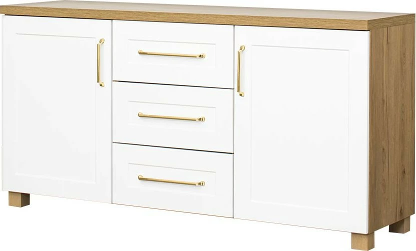 Komoda z drzwiczkami i szufladami Hawana niska (biały lakier mat/dąb Soma ciemny)