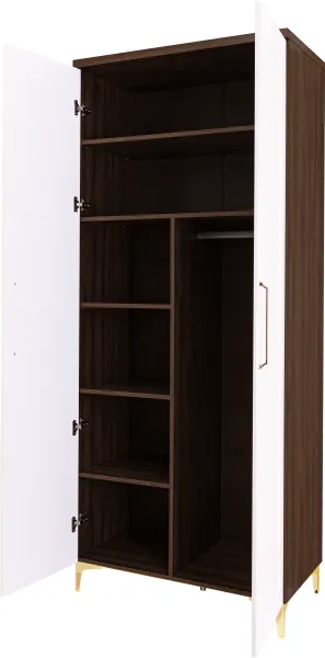 Szafa wysoka z półkami i drążkiem Hawana (biały lakier mat/orzech Foresta)