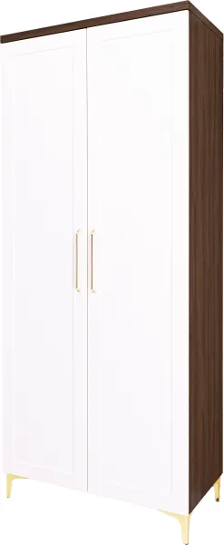 Szafa wysoka z półkami i drążkiem Hawana (biały lakier mat/orzech Foresta) 