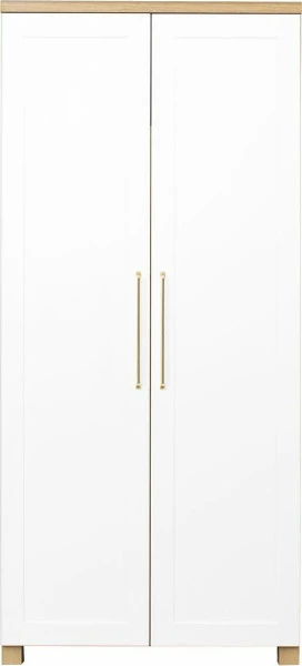 Szafa wysoka dwudrzwiowa z półkami i drążkiem Hawana (biały lakier mat/dąb Soma ciemny)