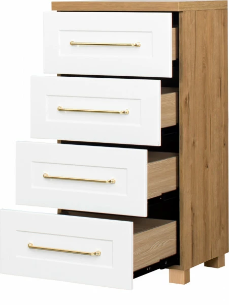 Komoda 50 z 4 szufladami Hawana (biały lakier mat/dąb soma ciemny)