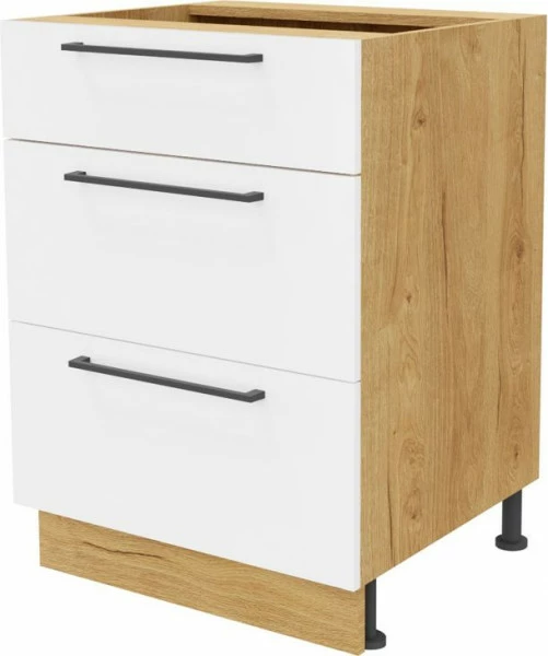 Szafka 60 dolna szufladowa Bellona z Easy Box (biały połysk/dąb Soma ciemny)