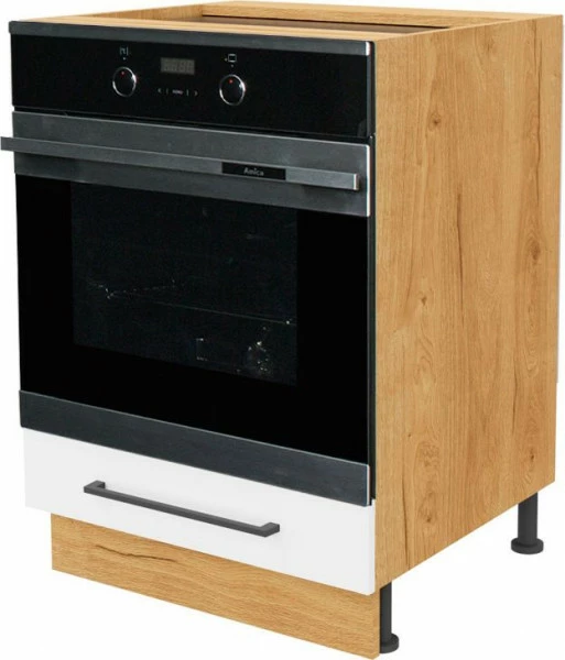 Szafka 60 dolna zabudowa piekarnika Bellona (biały połysk/dąb Soma ciemny) 