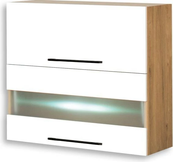 Szafka 80 górna witryna matowa LED Bellona (biały połysk/dąb Soma ciemny) 