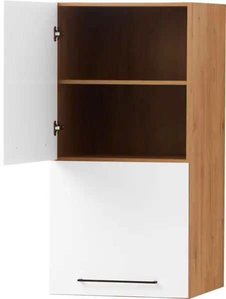 Zabudowa nadblatowa lewa Bellona (biały połysk/dąb Soma ciemny)