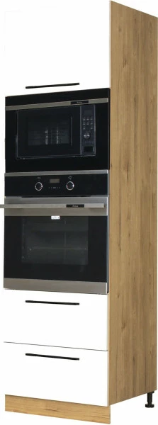 Wysoka zabudowa piekarnika/mikrofali Bellona z easy box (biały połysk/dąb Soma ciemny) 
