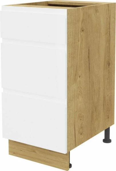 Szafka 40 dolna szufladowa Kampara (Biały lakier/dąb Soma ciemny) 