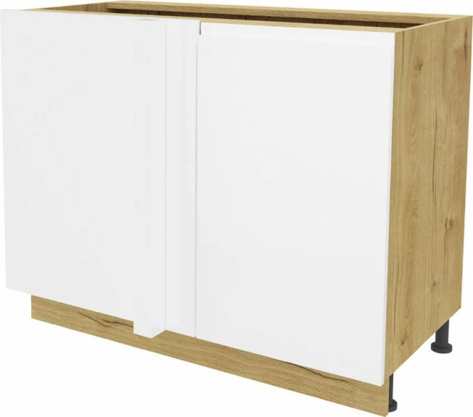 Szafka narożna dolna-prosta lewa Kampara na kosz cargo (nerka) (Biały lakier/dąb Soma ciemny)