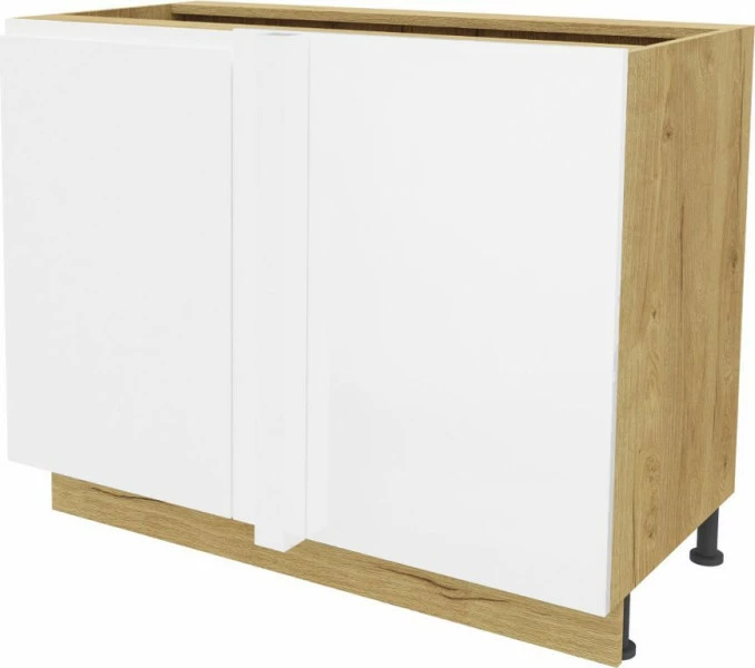 Szafka narożna dolna prosta prawa Kampara (Biały lakier/Dąb Soma Ciemny)