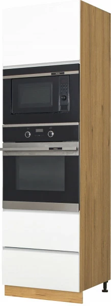 Wysoka zabudowa piekarnika/mikrofali 2 Kampara (Biały lakier/dąb Soma ciemny)