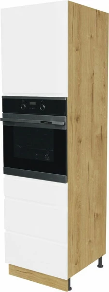 Wysoka zabudowa piekarnika prawa Kampara (Biały lakier/dąb Soma ciemny) 