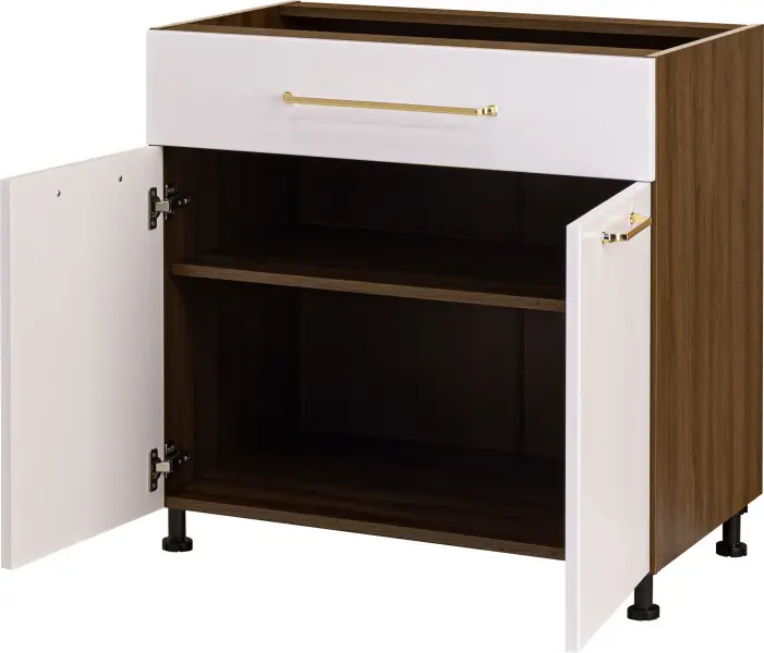 Szafka 80 dolna z drzwiami i szufladą Loara z Easy Box (biały połysk/orzech Foresta)