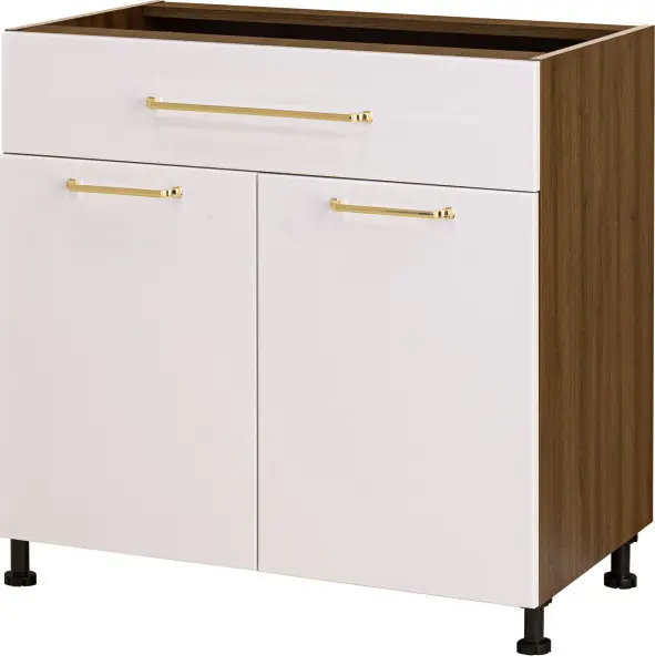 Szafka 80 dolna z drzwiami i szufladą Loara z Easy Box (biały połysk/orzech Foresta)