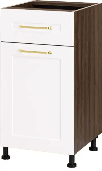 Szafka 40 dolna prawa z drzwiami i szufladą Laurencja (biały lakier mat/orzech Foresta)