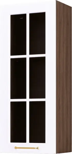 Szafka 40 górna witryna lewa wys.100cm. Laurencja (biały lakier mat/orzech Foresta)