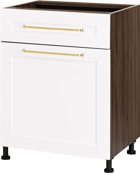 Szafka 60 dolna prawa z drzwiami i szufladą Laurencja (biały lakier mat/orzech Foresta)