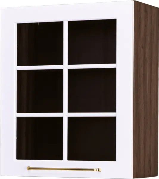 Szafka 60 górna witryna prawa Laurencja (biały lakier mat/orzech Foresta)