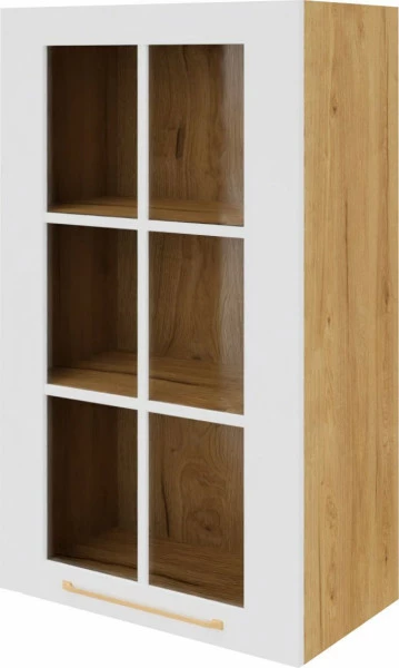 Szafka 60 górna witryna prawa Laurencja w (biały lakier/dąb Soma ciemny) 100cm 