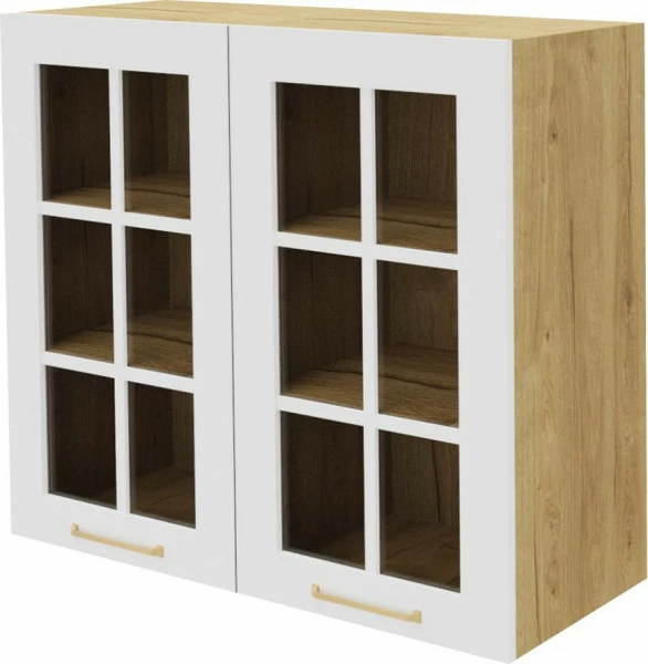 Szafka 80 górna witryna Laurencja (biały lakier mat/dąb Soma ciemny) 