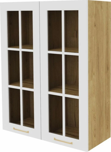 Szafka 80 górna witryna Laurencja (biały lakier mat/dąb Soma ciemny) 100 cm