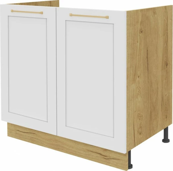 Szafka 90 dolna zlew Laurencja (biały lakier mat/dąb Soma ciemny) 