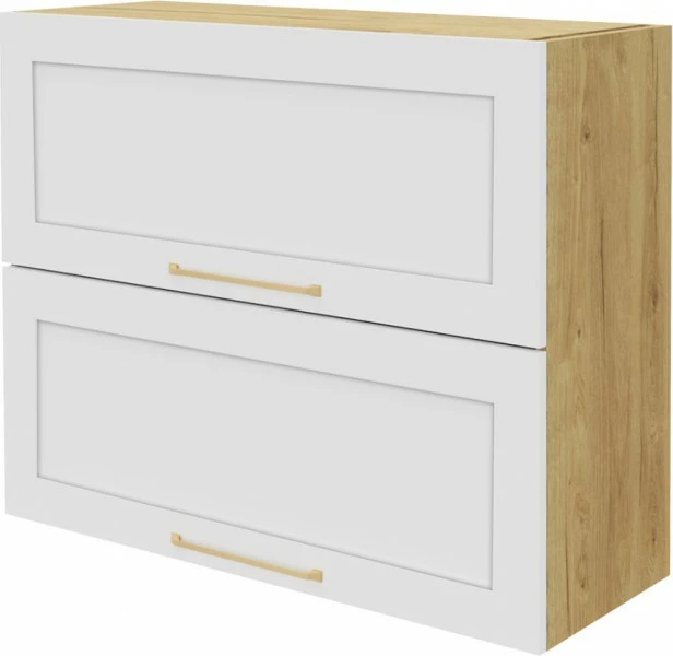 Szafka 90 górna dzielona Laurencja (biały lakier mat/dąb Soma ciemny) 