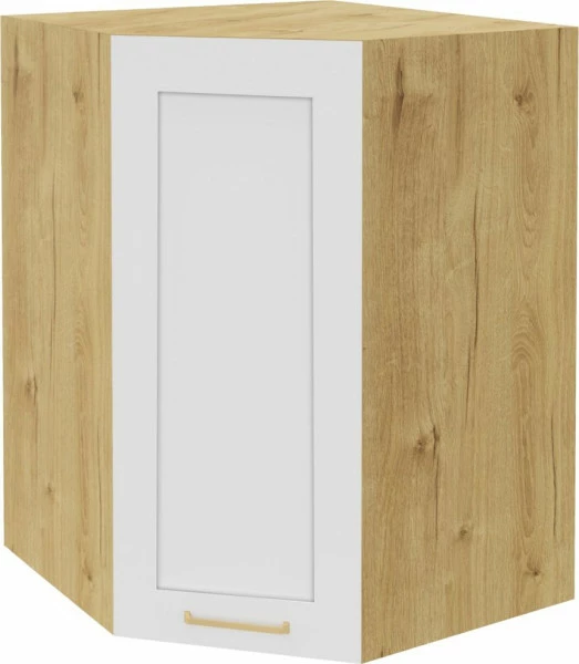 Szafka narożna górna Laurencja (biały lakier mat/dąb Soma ciemny) 