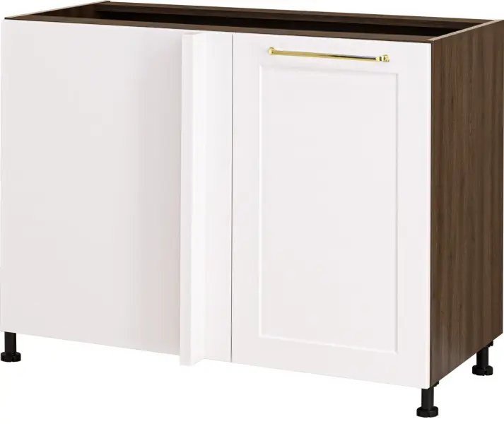 Szafka narożna dolna - prosta lewa Laurencja (biały lakier mat/orzech Foresta)