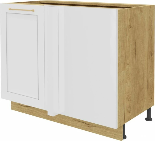 Szafka narożna dolna prosta prawa Laurencja (biały lakier mat/dąb soma ciemny)