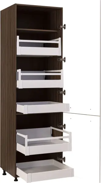 Wysoka zabudowa gospodarcza z szufladami prawa Laurencja (biały lakier mat/orzech Foresta)