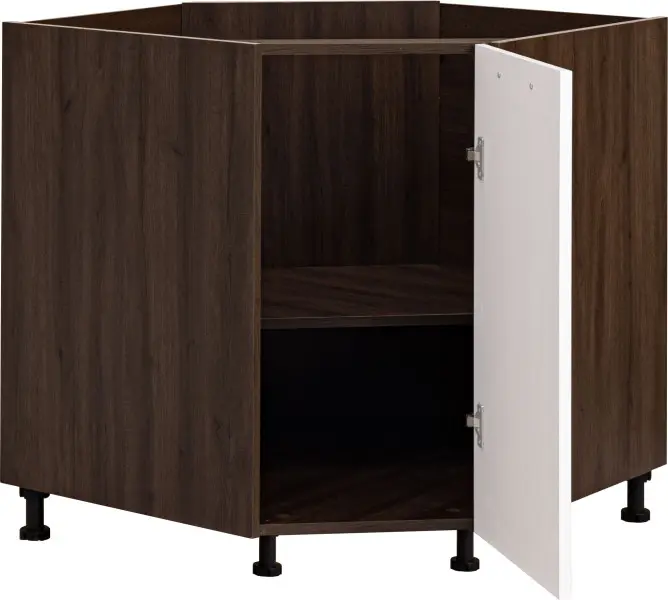 Szafka narożna dolna z półką Loara (biały połysk/orzech Foresta)
