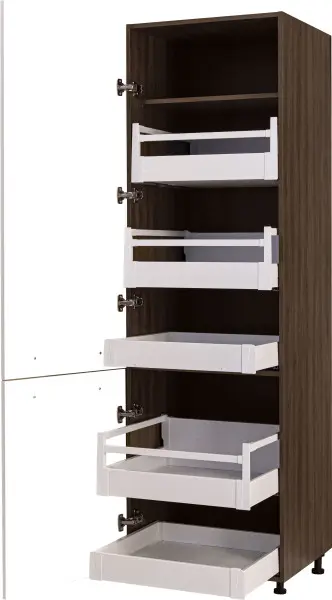 Zabudowa gospodarcza prawa z szufladami wewnątrz Loara (biały połysk/orzech Foresta) 