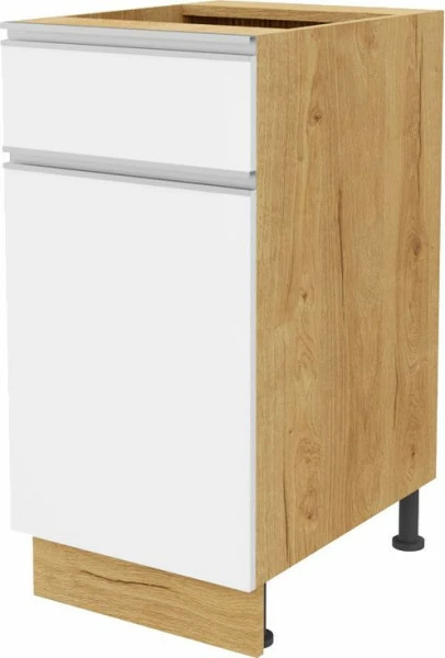 Szafka 40 dolna prawa z drzwiami i szufladą Monia z Easy Box (biały połysk/dąb soma ciemny)