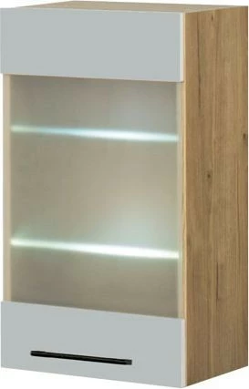 Szafka 40 górna witryna LED lewa Monia (szary/dąb Soma ciemny)