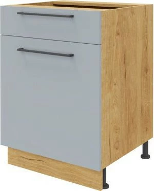 Szafka 60 dolna lewa z drzwiami i szufladą Monia z easy box (szary/dąb Soma ciemny)