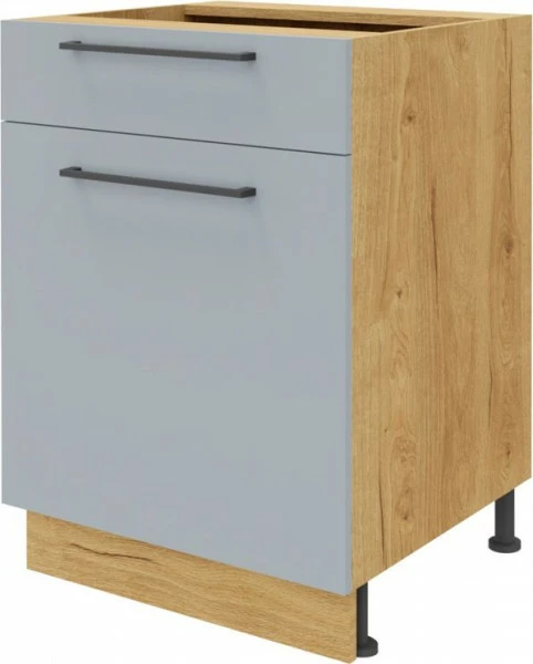 Szafka 60 dolna prawa z drzwiami i szufladą Monia z easy box (szary/dąb Soma ciemny) 