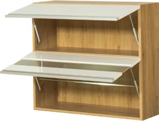 Szafka 80 górna witryna LED Monia (biały połysk/dąb Soma ciemny)