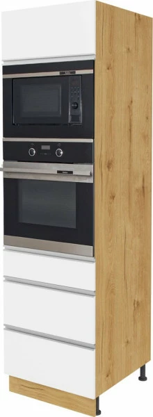 Wysoka zabudowa piekarnika/mikrofali Monia (biały połysk/dąb Soma ciemny)