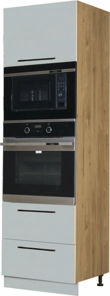 Wysoka zabudowa piekarnika/mikrofali Monia z easy box (szary/dąb Soma ciemny) 