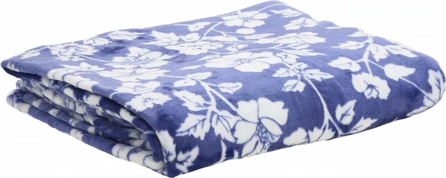 Koc flanelowy Blue Flowers 36 (granatowy/biały) 