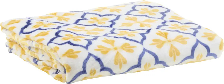 Koc flanelowy Efez 37 (biały/granatowy/żółty)