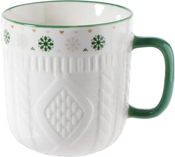 Kubek z motywem sweterka Christmas 155 (biały/zielony) 