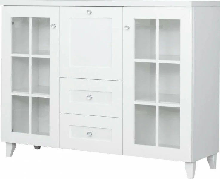 Komoda witryna z barkiem i 2 szufladami Majorka (biały)