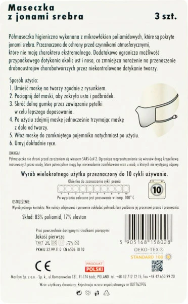 Maseczka ochronna na twarz (3szt) czarna 