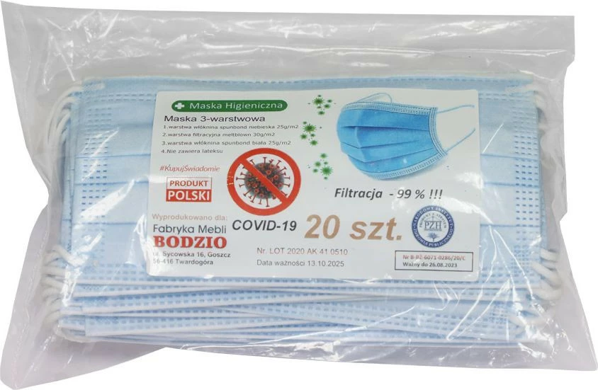 Maseczka ochronna na twarz (20szt-niebieskie) 