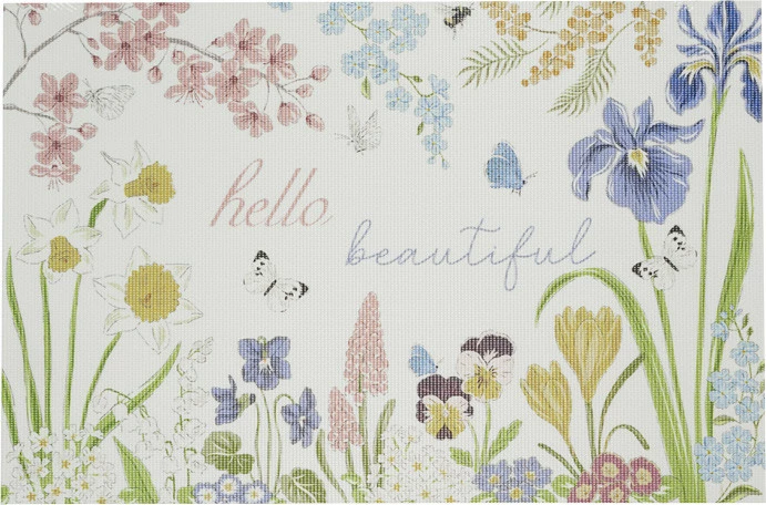 Mata stołowa prostokątna 26 (biała w kwiaty)