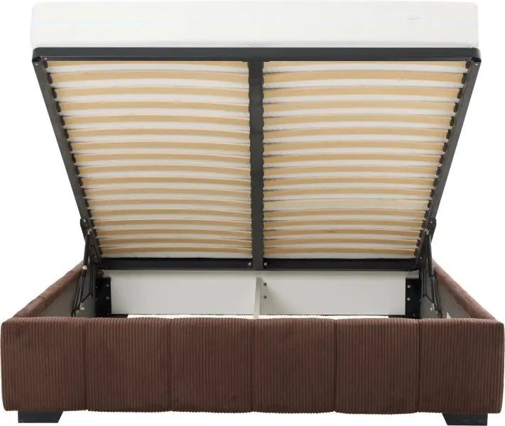 Łóżko tapicerowane 160 Mindy (sztruks czekoladowy brąz) ze stelażem i pojemnikiem