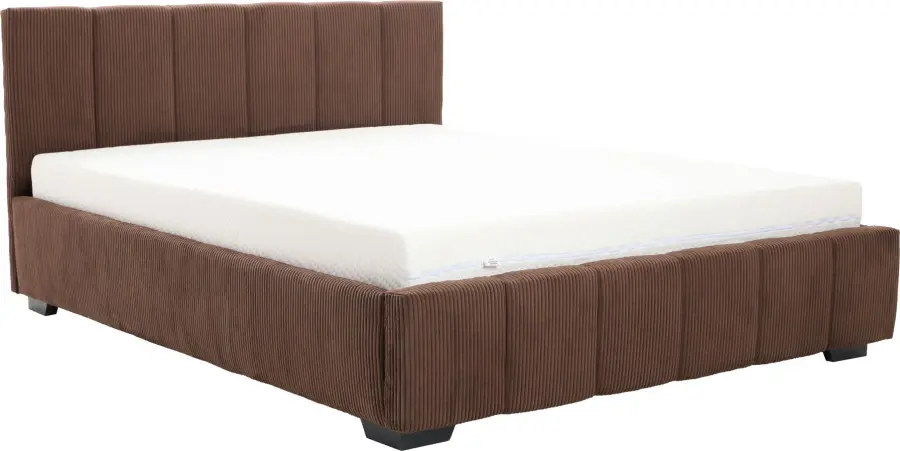 Łóżko tapicerowane 160 Mindy (sztruks czekoladowy brąz) ze stelażem i pojemnikiem